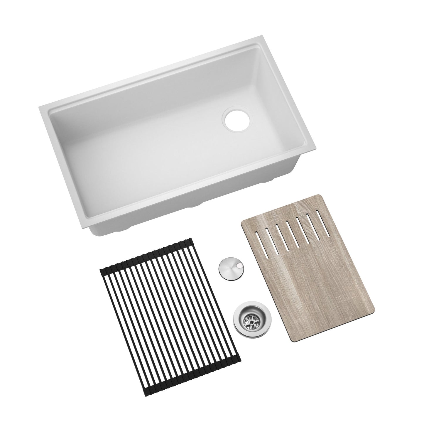 KRAUS Bellucci Workstation 33" Undermount Granite Composite Kitchen Sink in White with Accessories - KGUW1-33WH