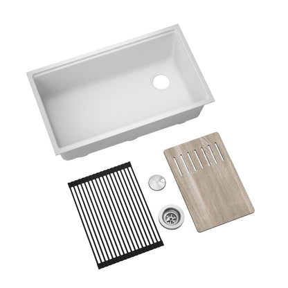 KRAUS Bellucci Workstation 33" Undermount Granite Composite Kitchen Sink in White with Accessories - KGUW1-33WH