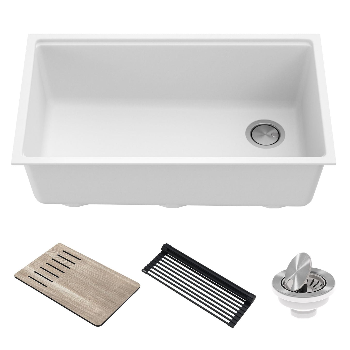 KRAUS Bellucci Workstation 33" Undermount Granite Composite Kitchen Sink in White with Accessories - KGUW1-33WH