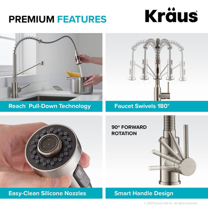 KRAUS Bolden Commercial Style Pull-Down Kitchen Faucet and Purita Water Filter Faucet Combo in Spot Free Antique Champagne Bronze