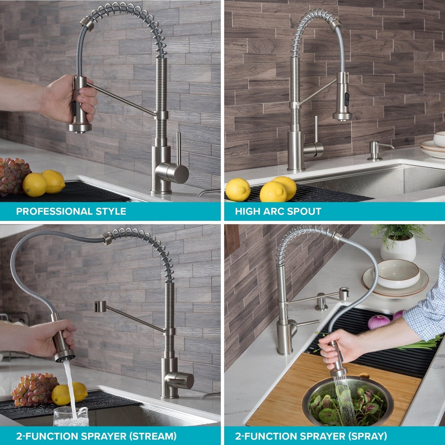 KRAUS Bolden Commercial Style Pull-Down Kitchen Faucet and Purita Water Filter Faucet Combo in Spot Free Antique Champagne Bronze