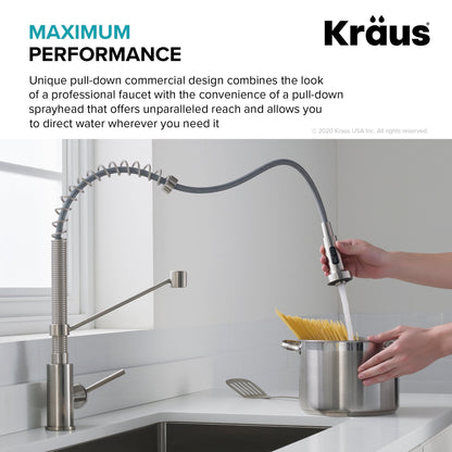 KRAUS Bolden Commercial Style Pull-Down Kitchen Faucet and Purita Water Filter Faucet Combo in Spot Free Antique Champagne Bronze