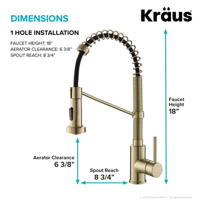 KRAUS Bolden Commercial Style Pull-Down Kitchen Faucet and Purita Water Filter Faucet Combo in Spot Free Antique Champagne Bronze