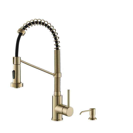 KRAUS Bolden Single Handle 18-Inch Commercial Kitchen Faucet with Soap Dispenser in Spot Free Antique Champagne Bronze Finish - KPF-1610-KSD-53SFACB