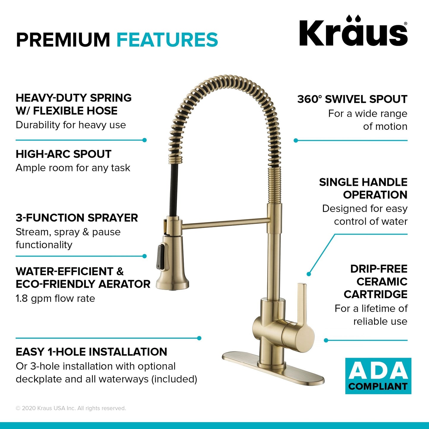 KRAUS Britt Commercial Style Kitchen Faucet and Purita Water Filter Faucet Combo in Spot Free Antique Champagne Bronze - KPF-1690-FF-100SFACB