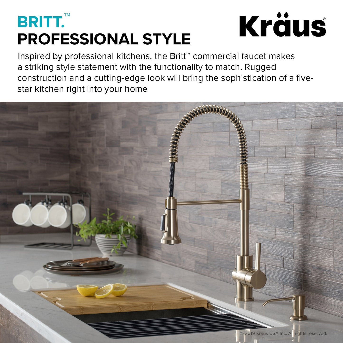 KRAUS Britt Commercial Style Kitchen Faucet in Brushed Gold - KPF-1690BG