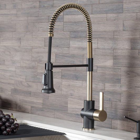 KRAUS Britt Commercial Style Kitchen Faucet in Matte Black/Brushed Gold - KPF-1690BGMB