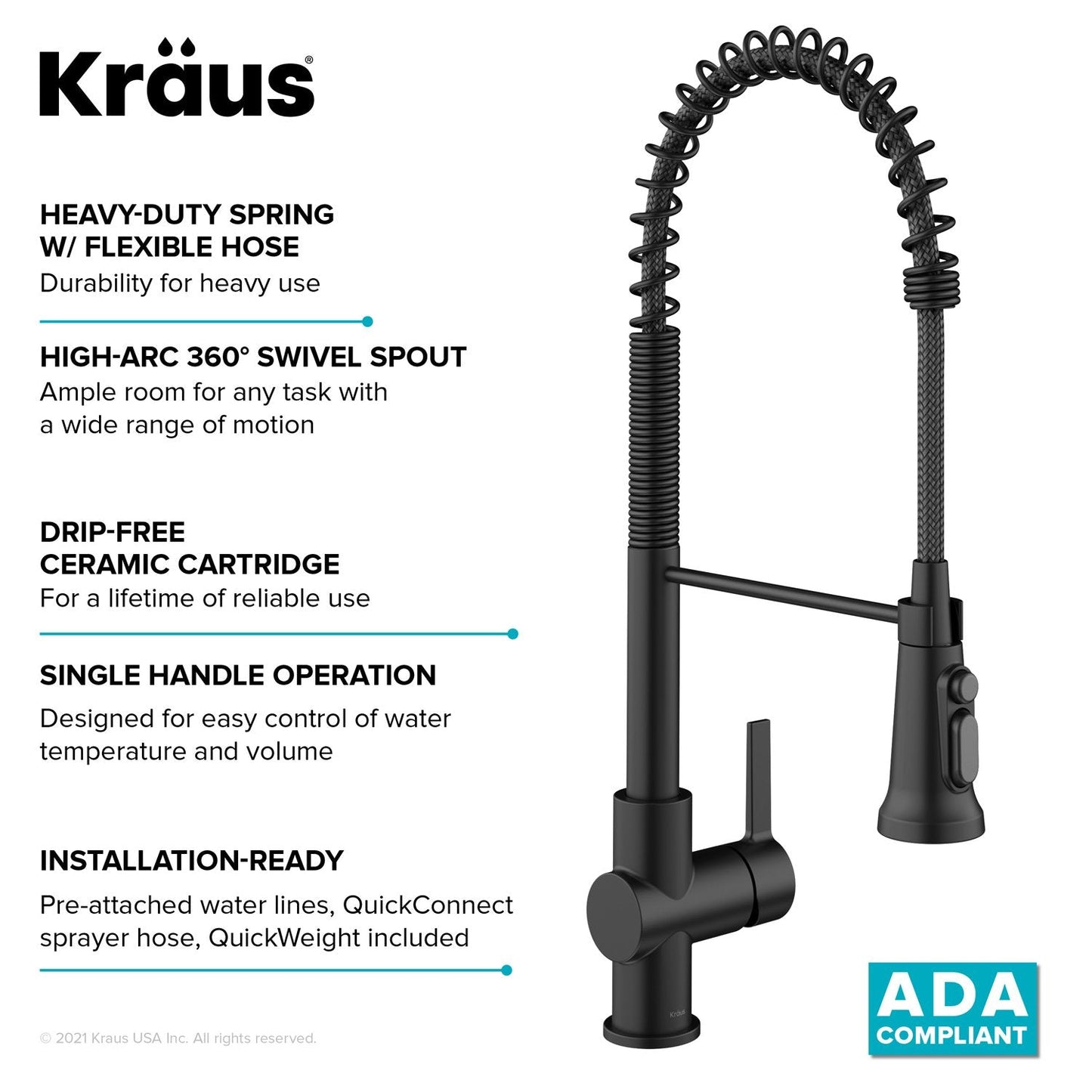 KRAUS Britt Commercial Style Kitchen Faucet with Integrated Water Filter Spout in Matte Black - KFF-1691MB