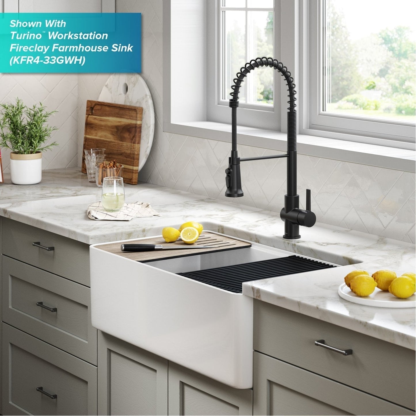KRAUS Britt Commercial Style Kitchen Faucet with Integrated Water Filter Spout in Matte Black - KFF-1691MB