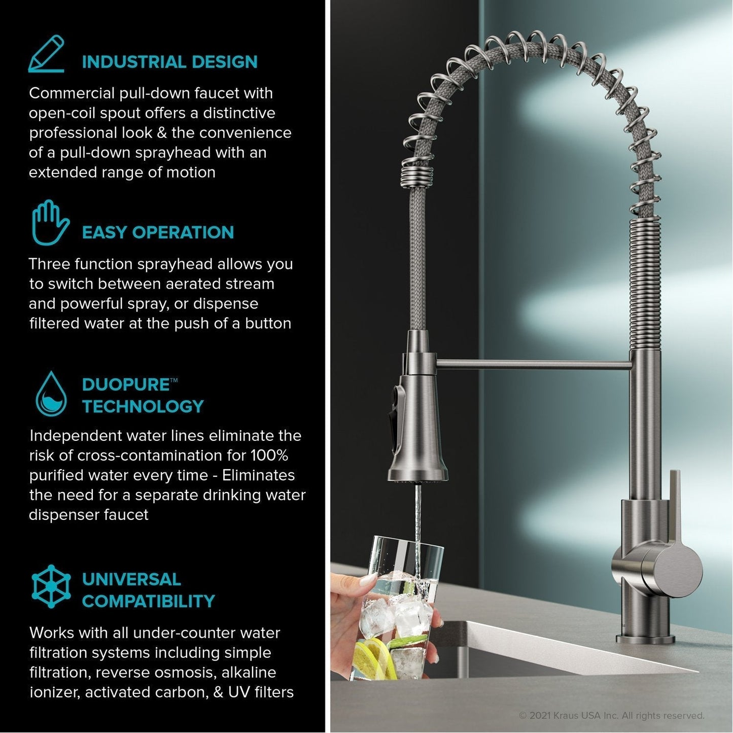 KRAUS Britt Commercial Style Kitchen Faucet with Integrated Water Filter Spout in Matte Black - KFF-1691MB