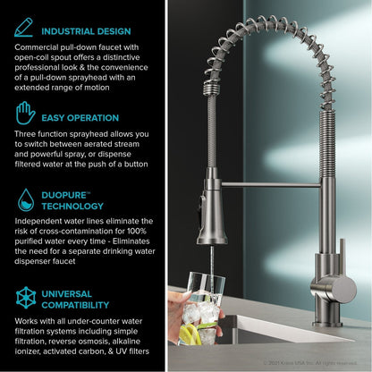 KRAUS Britt Commercial Style Kitchen Faucet with Integrated Water Filter Spout in Matte Black - KFF-1691MB