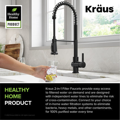 KRAUS Britt Commercial Style Kitchen Faucet with Integrated Water Filter Spout in Matte Black - KFF-1691MB