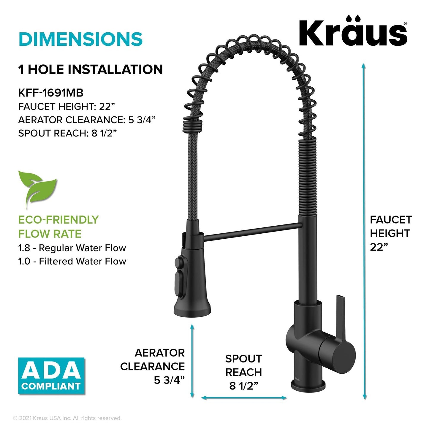 KRAUS Britt Commercial Style Kitchen Faucet with Integrated Water Filter Spout in Matte Black - KFF-1691MB