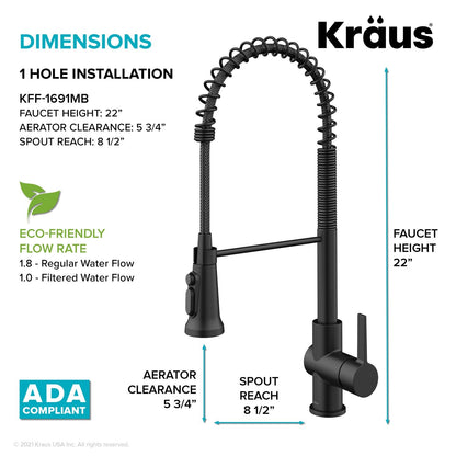 KRAUS Britt Commercial Style Kitchen Faucet with Integrated Water Filter Spout in Matte Black - KFF-1691MB