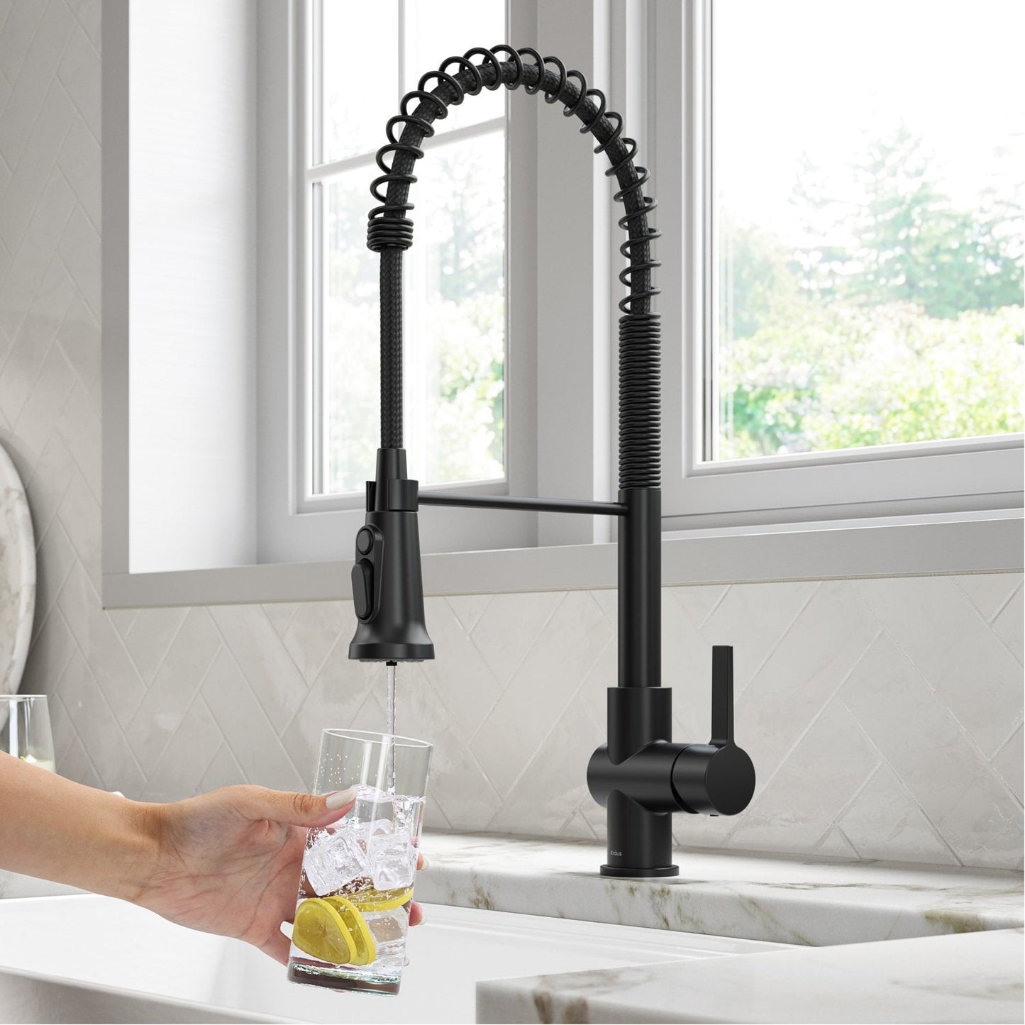 KRAUS Britt Commercial Style Kitchen Faucet with Integrated Water Filter Spout in Matte Black - KFF-1691MB