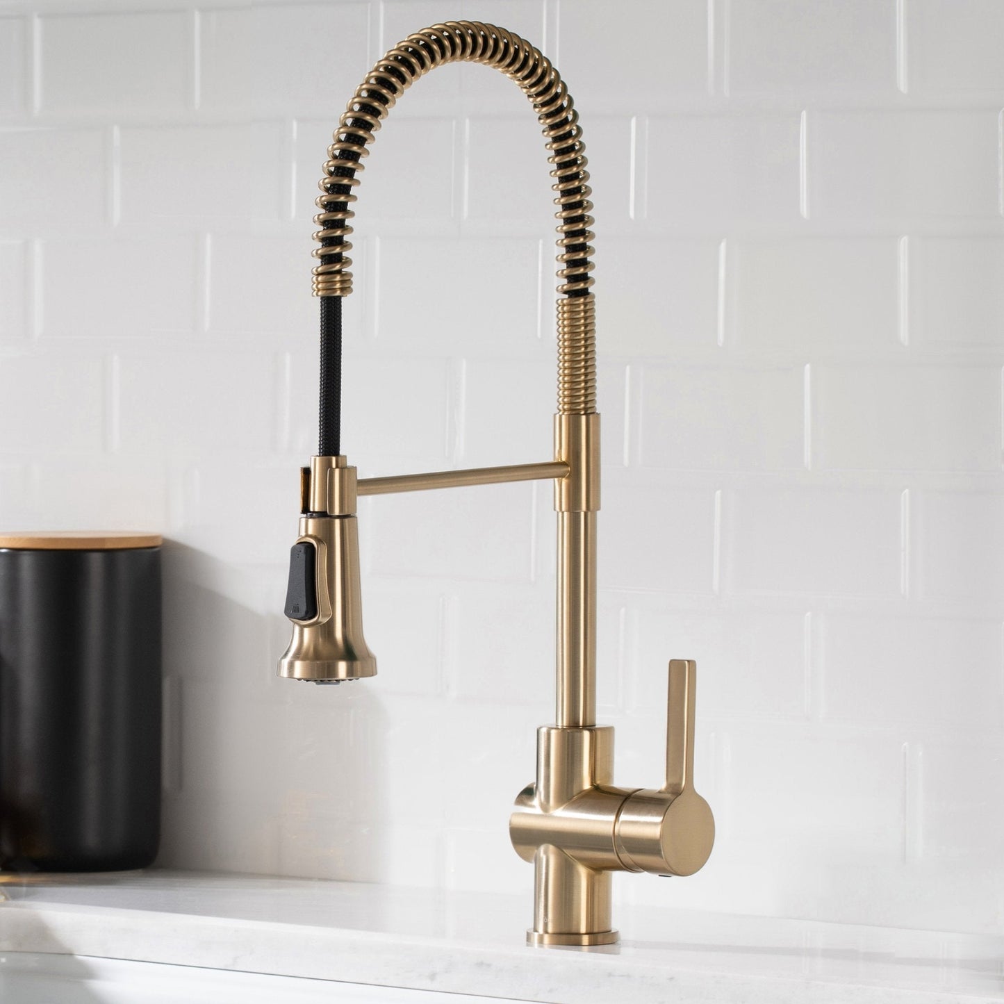 KRAUS Britt Single Handle Commercial Kitchen Faucet with Deck Plate and Soap Dispenser in Spot Free Antique Champagne Bronze - KPF-1690-KSD-53SFACB