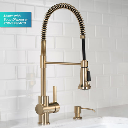 KRAUS Britt Single Handle Commercial Kitchen Faucet with Deck Plate and Soap Dispenser in Spot Free Antique Champagne Bronze - KPF-1690-KSD-53SFACB