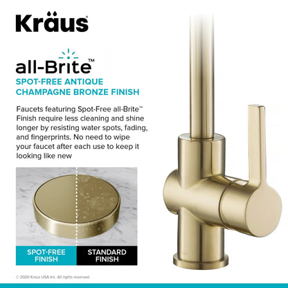 KRAUS Britt Single Handle Commercial Kitchen Faucet with Deck Plate and Soap Dispenser in Spot Free Antique Champagne Bronze - KPF-1690-KSD-53SFACB