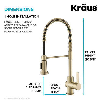 KRAUS Britt Single Handle Commercial Kitchen Faucet with Deck Plate and Soap Dispenser in Spot Free Antique Champagne Bronze - KPF-1690-KSD-53SFACB