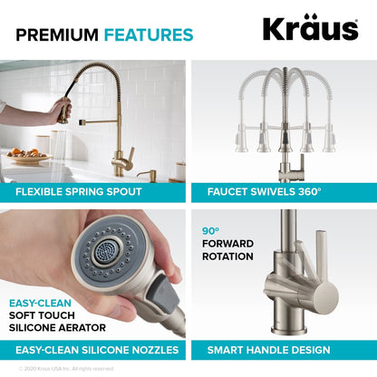 KRAUS Britt Single Handle Commercial Kitchen Faucet with Deck Plate and Soap Dispenser in Spot Free Antique Champagne Bronze - KPF-1690-KSD-53SFACB