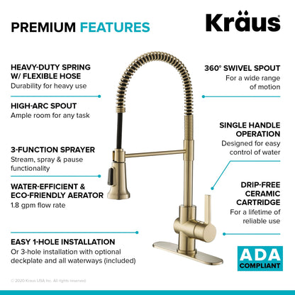 KRAUS Britt Single Handle Commercial Kitchen Faucet with Deck Plate and Soap Dispenser in Spot Free Antique Champagne Bronze - KPF-1690-KSD-53SFACB