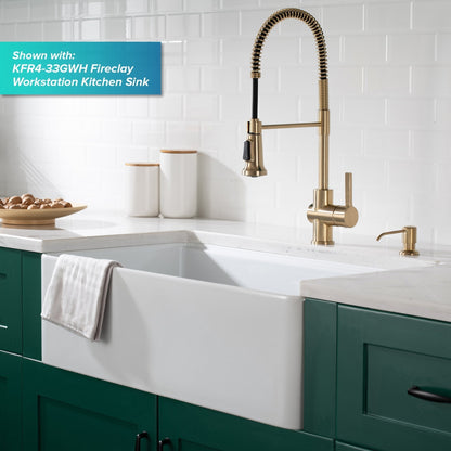 KRAUS Britt Single Handle Commercial Kitchen Faucet with Deck Plate and Soap Dispenser in Spot Free Antique Champagne Bronze - KPF-1690-KSD-53SFACB