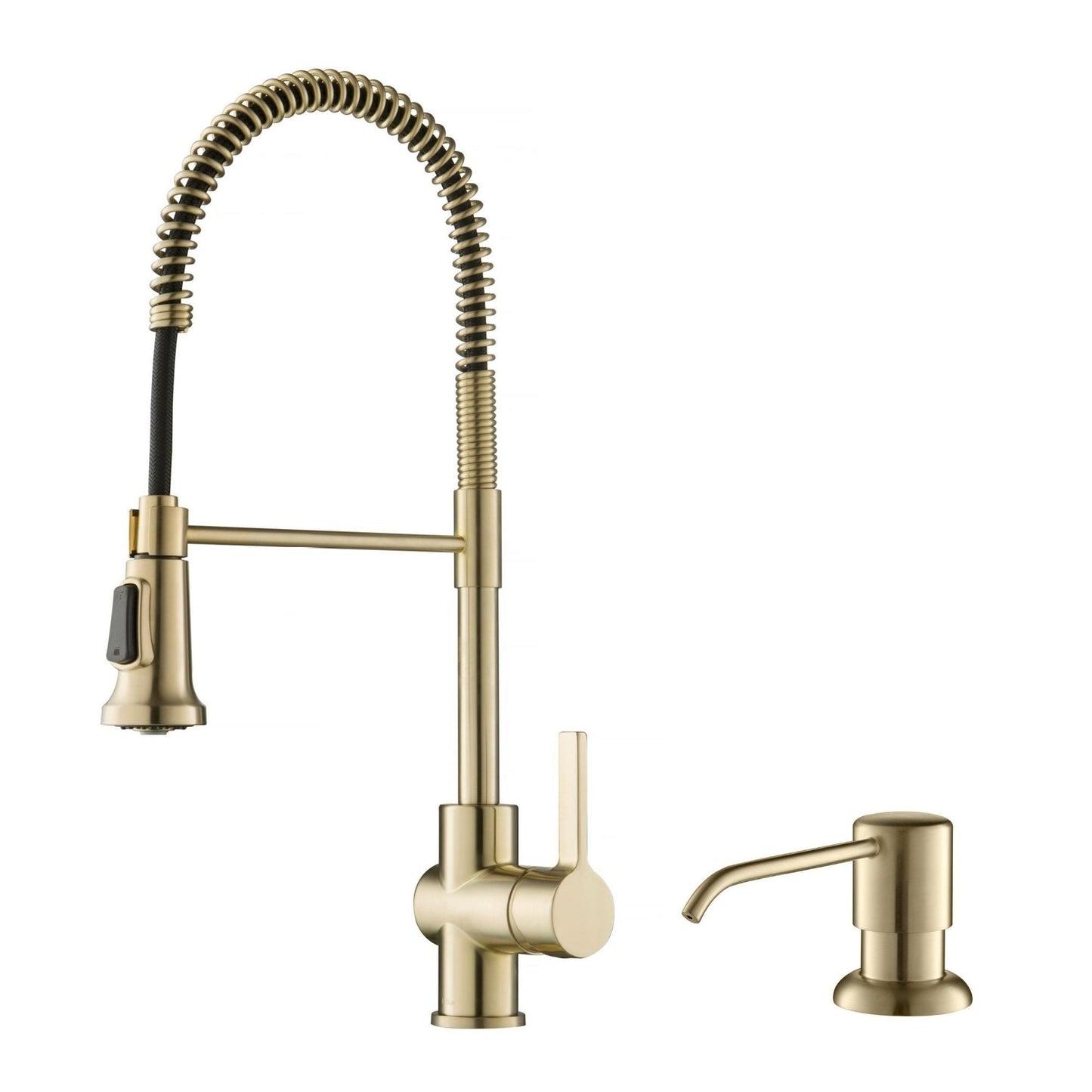 KRAUS Britt Single Handle Commercial Kitchen Faucet with Deck Plate and Soap Dispenser in Spot Free Antique Champagne Bronze - KPF-1690-KSD-53SFACB