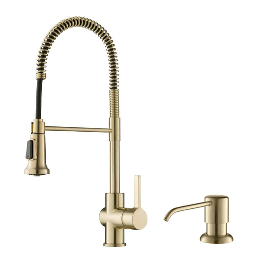 KRAUS Britt Single Handle Commercial Kitchen Faucet with Deck Plate and Soap Dispenser in Spot Free Antique Champagne Bronze - KPF-1690-KSD-53SFACB