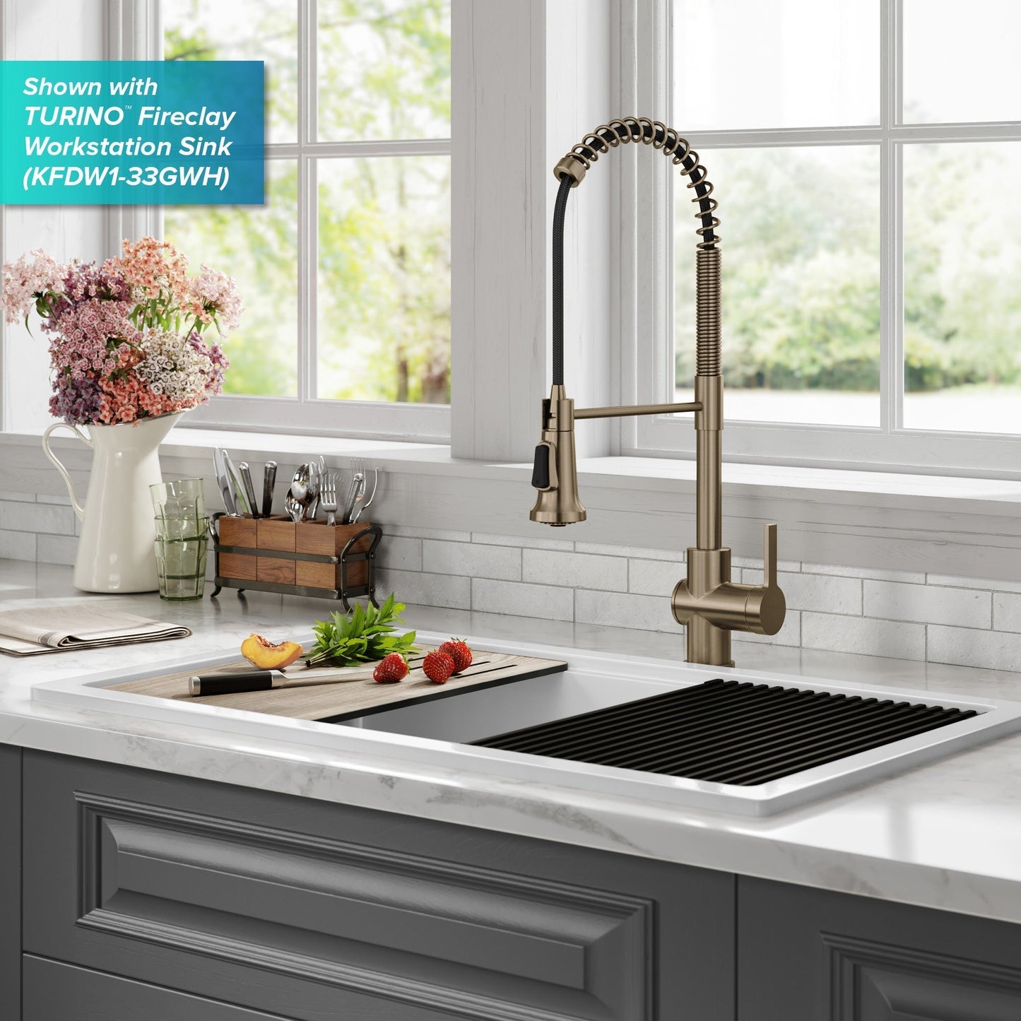 KRAUS Britt Touchless Pull-Down Single Handle Faucet in Spot Free Antique Champagne Bronze - KSF-1691SFACB