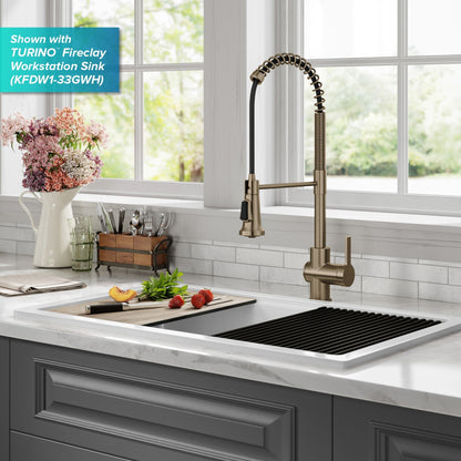 KRAUS Britt Touchless Pull-Down Single Handle Faucet in Spot Free Antique Champagne Bronze - KSF-1691SFACB