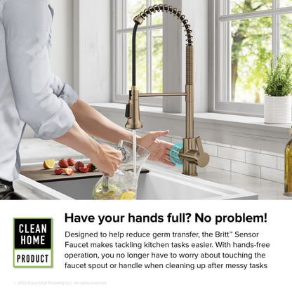 KRAUS Britt Touchless Pull-Down Single Handle Faucet in Spot Free Antique Champagne Bronze - KSF-1691SFACB