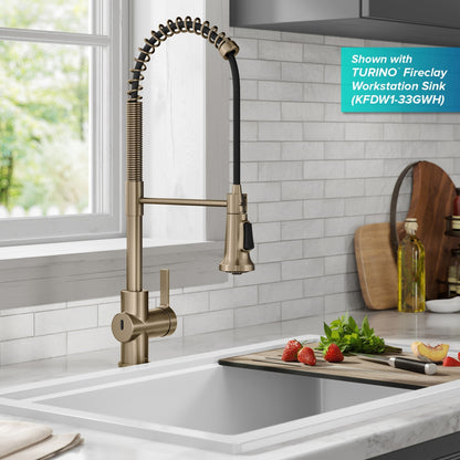 KRAUS Britt Touchless Pull-Down Single Handle Faucet in Spot Free Antique Champagne Bronze - KSF-1691SFACB