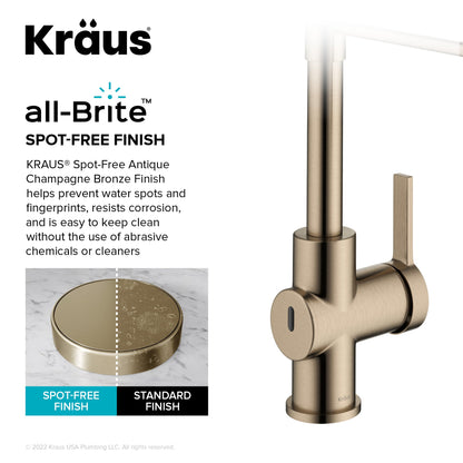 KRAUS Britt Touchless Pull-Down Single Handle Faucet in Spot Free Antique Champagne Bronze - KSF-1691SFACB