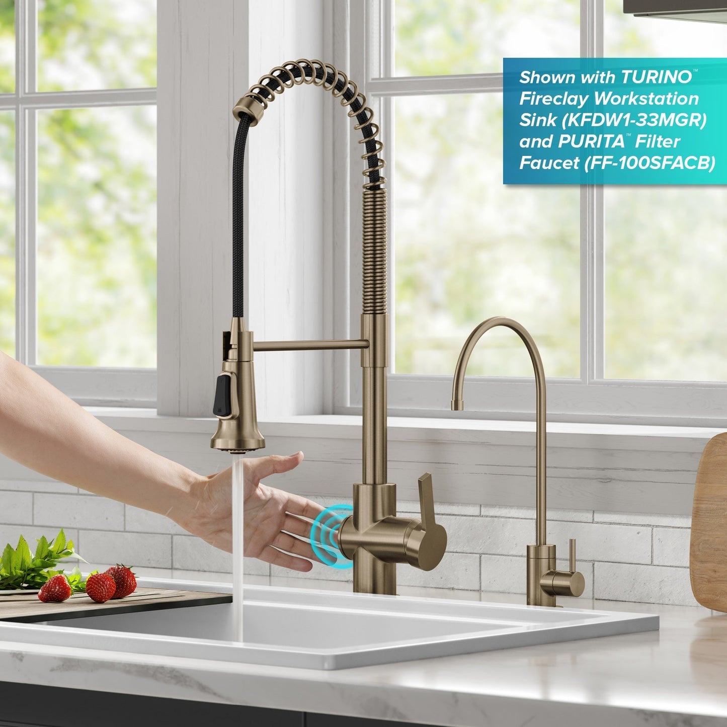 KRAUS Britt Touchless Pull-Down Single Handle Faucet in Spot Free Antique Champagne Bronze - KSF-1691SFACB