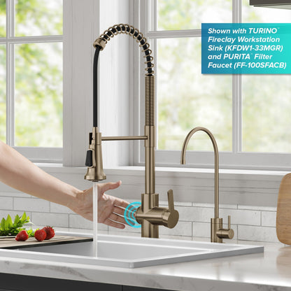 KRAUS Britt Touchless Pull-Down Single Handle Faucet in Spot Free Antique Champagne Bronze - KSF-1691SFACB