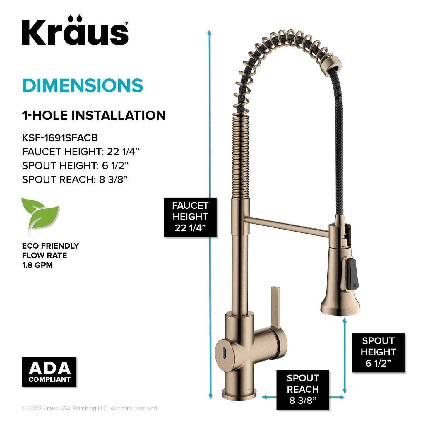 KRAUS Britt Touchless Pull-Down Single Handle Faucet in Spot Free Antique Champagne Bronze - KSF-1691SFACB