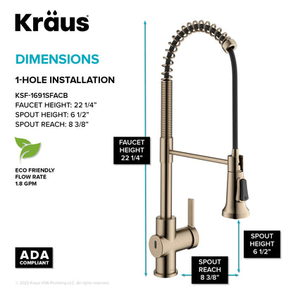 KRAUS Britt Touchless Pull-Down Single Handle Faucet in Spot Free Antique Champagne Bronze - KSF-1691SFACB