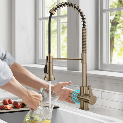 KRAUS Britt Touchless Pull-Down Single Handle Faucet in Spot Free Antique Champagne Bronze - KSF-1691SFACB
