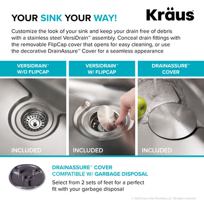 KRAUS Dex 25" Undermount 16 Gauge Stainless Steel Kitchen Sink with VersiDrain - KD1US25B