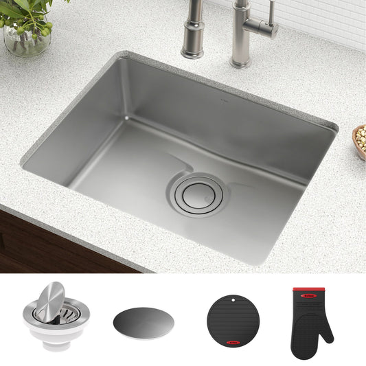KRAUS Dex 25" Undermount 16 Gauge Stainless Steel Kitchen Sink with VersiDrain - KD1US25B