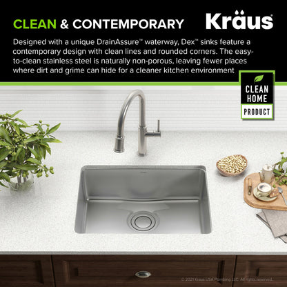 KRAUS Dex 25" Undermount 16 Gauge Stainless Steel Kitchen Sink with VersiDrain - KD1US25B