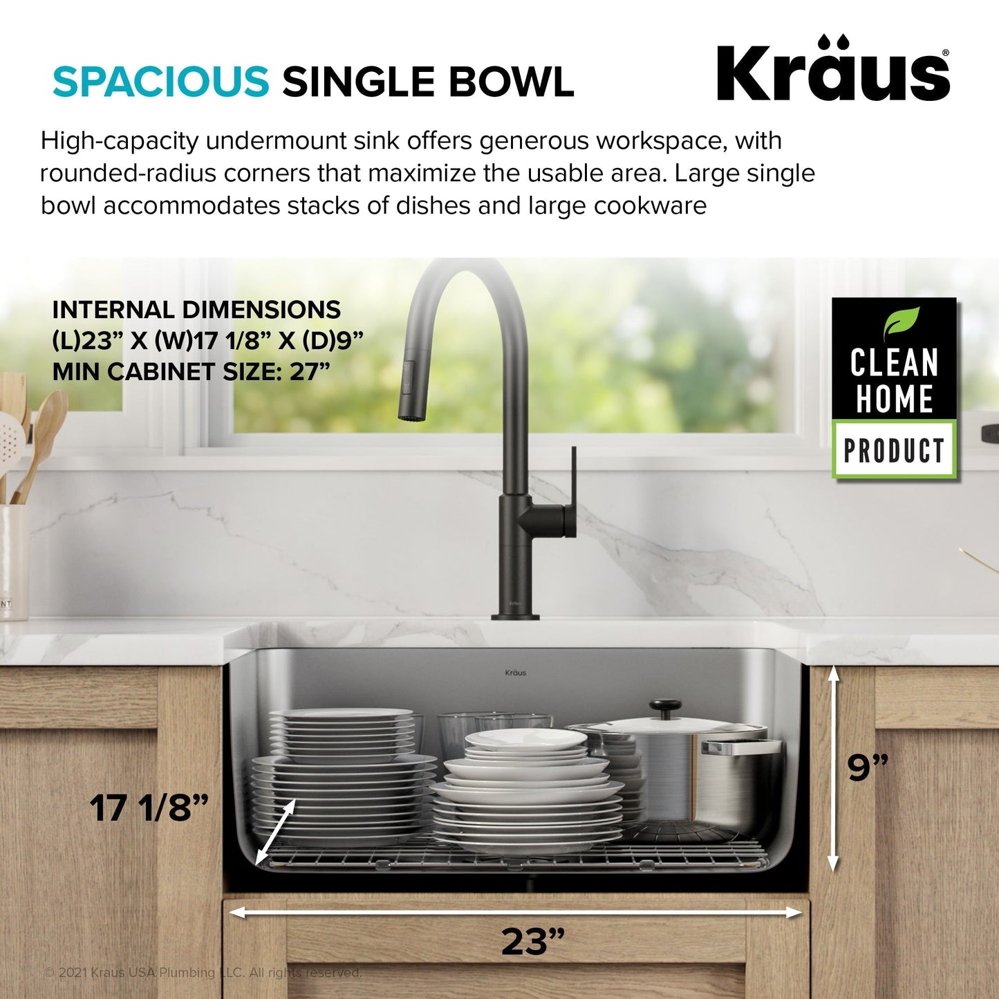KRAUS Dex 25" Undermount 16 Gauge Stainless Steel Kitchen Sink with VersiDrain - KD1US25B