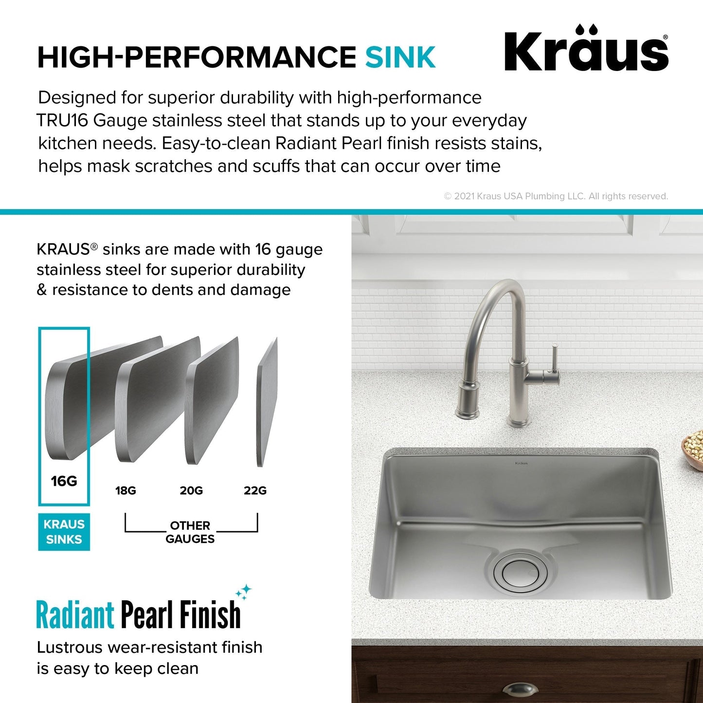 KRAUS Dex 25" Undermount 16 Gauge Stainless Steel Kitchen Sink with VersiDrain - KD1US25B
