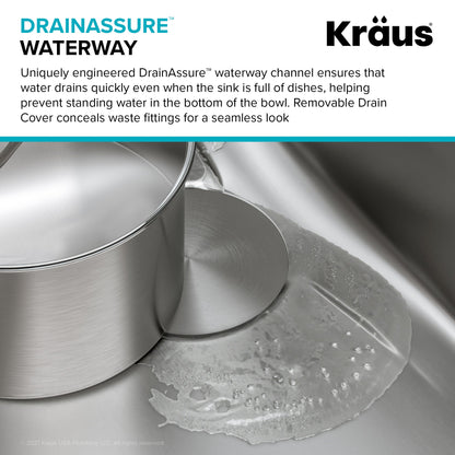 KRAUS Dex 25" Undermount 16 Gauge Stainless Steel Kitchen Sink with VersiDrain - KD1US25B