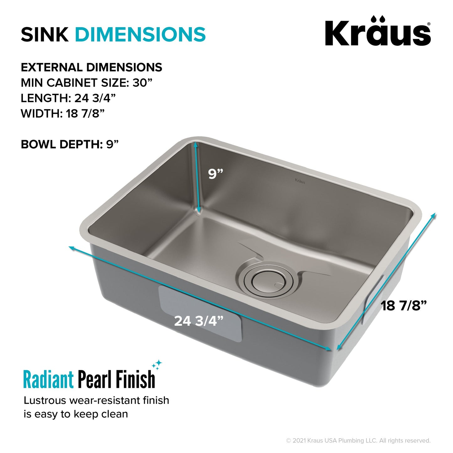 KRAUS Dex 25" Undermount 16 Gauge Stainless Steel Kitchen Sink with VersiDrain - KD1US25B