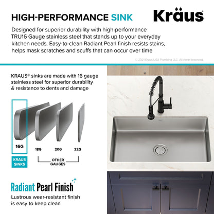 KRAUS Dex 32" Undermount 16 Gauge Stainless Steel Kitchen Sink - KA1US32B