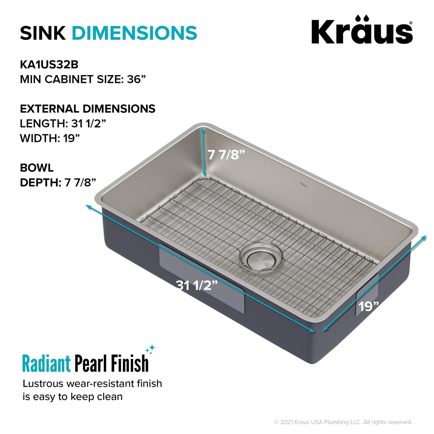 KRAUS Dex 32" Undermount 16 Gauge Stainless Steel Kitchen Sink - KA1US32B
