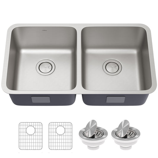 KRAUS Dex 33" Undermount 16 Gauge Stainless Steel Double Bowl Kitchen Sink - KA1UD33B