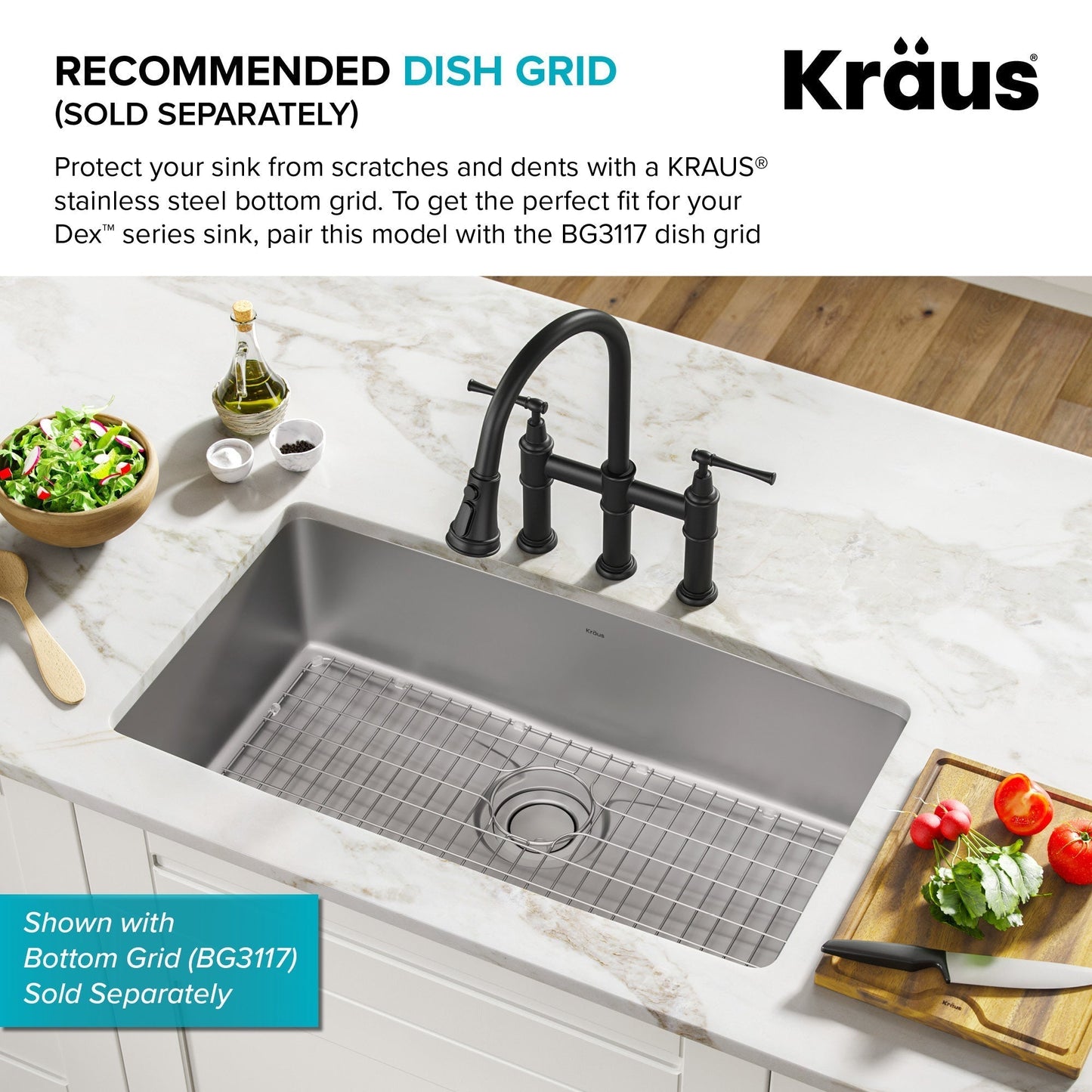 KRAUS Dex 33" Undermount 16 Gauge Stainless Steel Kitchen Sink with VersiDrain - KD1US33B