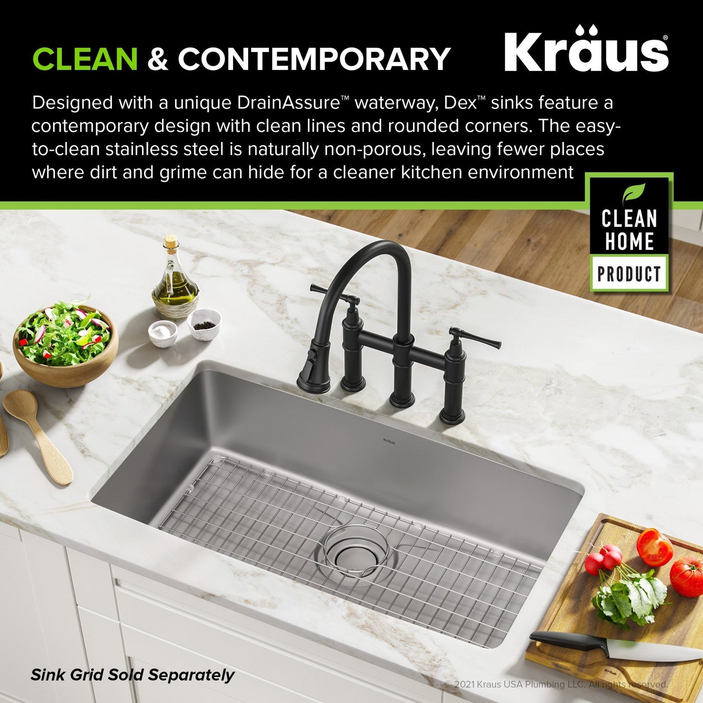 KRAUS Dex 33" Undermount 16 Gauge Stainless Steel Kitchen Sink with VersiDrain - KD1US33B